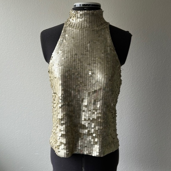 White House Black Market Tops - White House Black Market top gold sequined dressy formal size Medium sleeveless